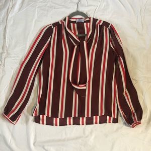 FRAME candy stripe silk tie neck blouse